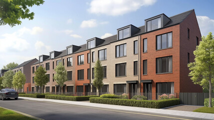 Fototapeta premium Vertragsabschluss Immobilienkauf mit Schlüsselübergabe Wohneigentum Einfamilienhaus oder Wohnung kaufen Symbolisch Versicherung Hausrat Schlüsselversicherung Generative AI