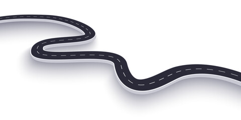 3d winding road on a white isolated background. Road way location infographic template, simple curved road vector illustration