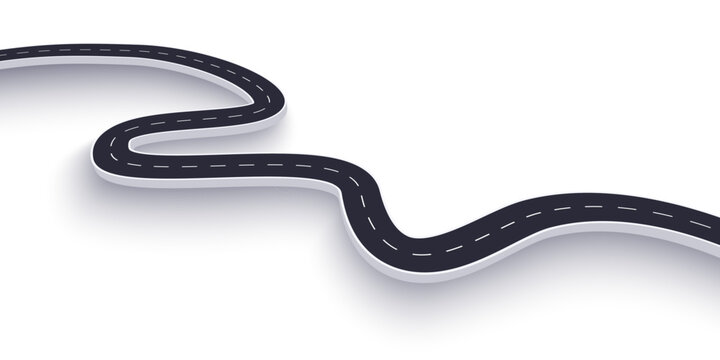 3d winding road on a white isolated background. Road way location infographic template, simple curved road vector illustration