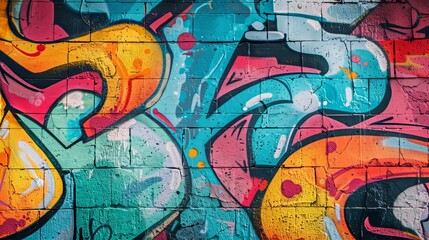 A vibrant graffiti wall bursts with colors and street art, energizing the urban environment.