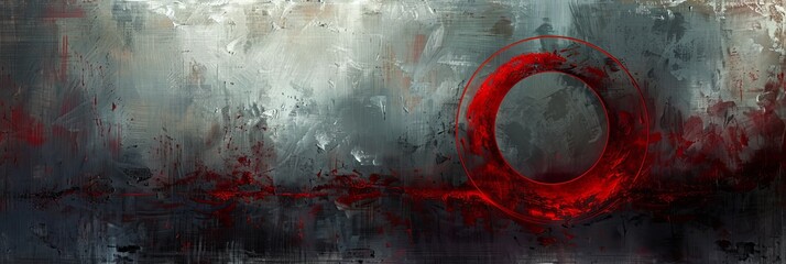 Abstract painting with a dynamic red circle, symbolizing life's meaning through expressive