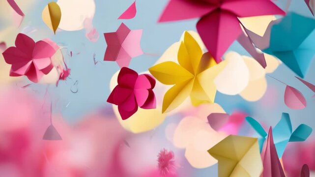 Summer flowers origami paper handmade backdrop for event valentine's wedding special day beautiful hand craft art. Summer and spring. Women's day or mother's day concept