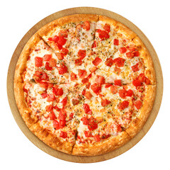 Pizza margarita, mozzarella cheese and tomato, isolated on white background, full depth of field