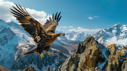 Fototapeta premium A striking photograph of an eagle in mid-flight