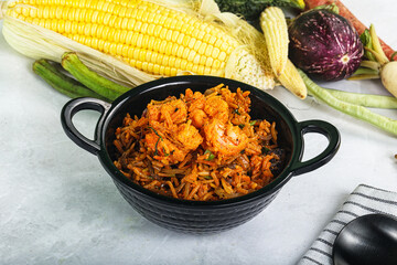 Indian cuisine - Biryani rice with prawn