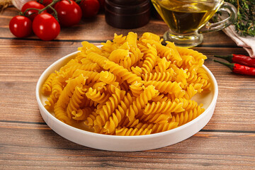 Italian dry pasta Fussili for bowl