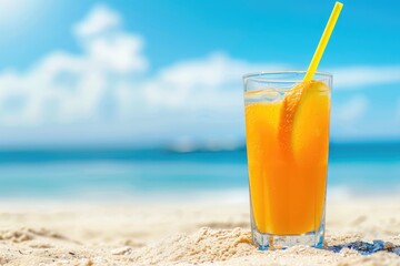 Refreshing Orange Drink on a Beach