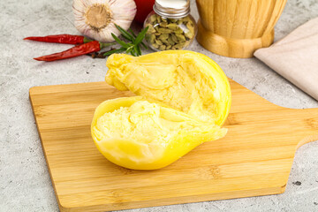 Italian traditional yellow Scamorza cheese