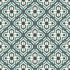 Seamless surface design with ogee ornament. Oriental traditional pattern with repeated mosaic tile. Tracery window wallpaper. Moroccan lantern motif. Arabesque digital paper, textile print. Vector art