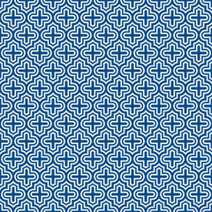 Seamless surface design with ogee ornament. Oriental traditional pattern with repeated mosaic tile. Tracery window wallpaper. Moroccan crosses motif. Arabesque digital paper, textile print. Vector art