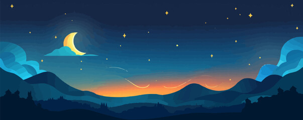 Shooting star streaking across a moonlit sky. Vector flat minimalistic isolated illustration.