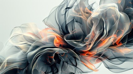 A black and orange flame is shown in the center of a white background. The flame is surrounded by a black and white swirl, giving the impression of a fire. Concept of danger and intensity