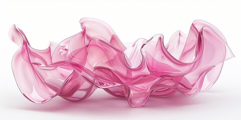 A pink abstract sculpture made of glass, white background, C4D rendering style, organic shape