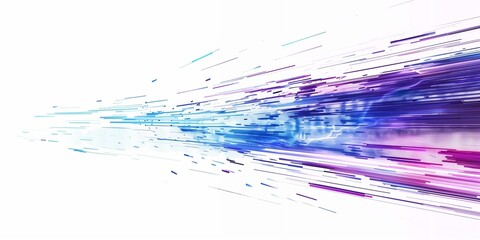 Abstract digital background with blue and purple lines on white, representing fast data transfer speed in the technology concept.