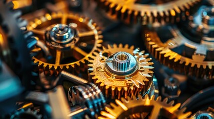 Close-up of gears and cogs in motion