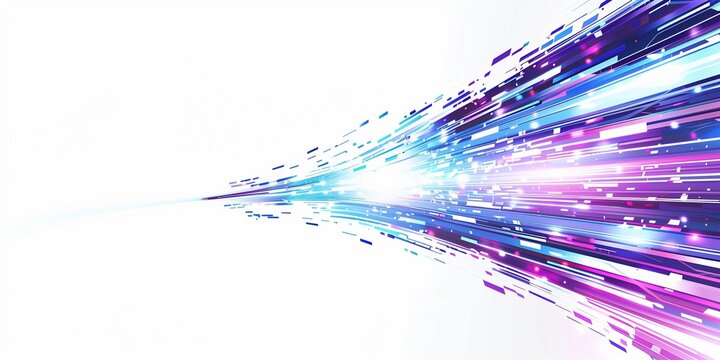 Blue and purple light streaks on a white background, with a speed effect