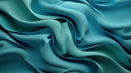 Obraz premium Abstract 3D fabric swirls in cool blues and greens, forming a calming background