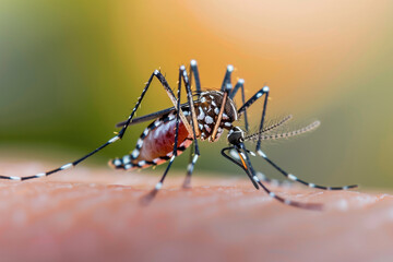 Mosquito sucking blood on skin. World Mosquito Day, observed annually on 20 August