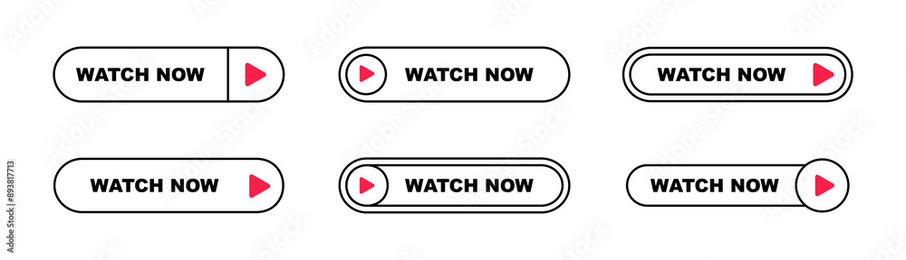 Wall mural watch now buttons. play video button set. watch video now button for web site. ui element. vector il