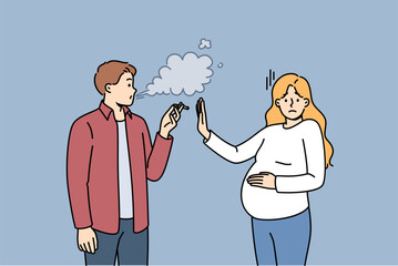 Pregnant wife orders husband to quit smoking in order to protect unborn baby from influence of tobacco and nicotine. Girl sets goal to quit smoking for guy who makes those around him passive smokers