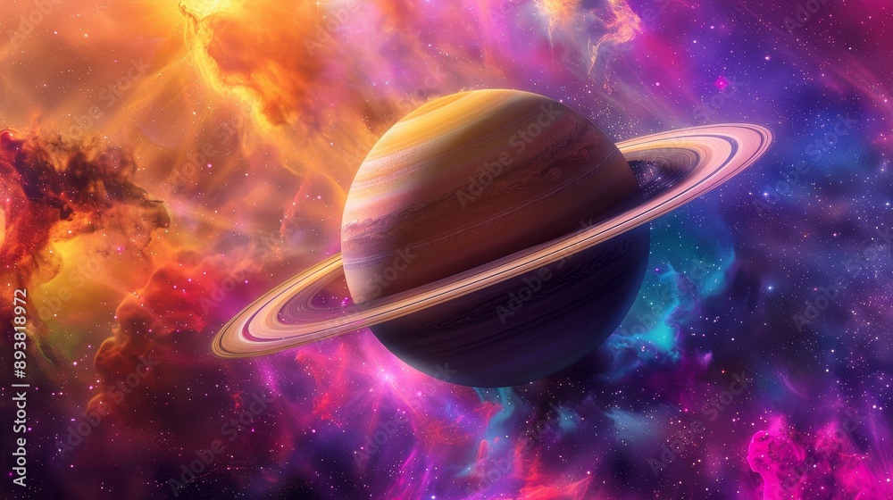 Canvas Prints Majestic Saturn Among Cosmic Wonders - A stunning representation of Saturn amidst a vibrant cosmic background, symbolizing beauty, exploration, infinity, mystery, and harmony.