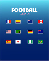 Football Women Flags Emblem Games Sport 2024 Abstract Design Teams Countries Symbol Logo Vector Illustration