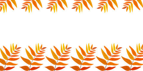 Frame of fall leaves on white background with space for text. Autumn background. For poster design, banner, invitation. Vector graphics 