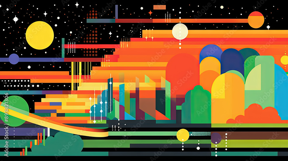 Aufkleber abstract background with geometric shapes in retro minimalistic style with bright colors