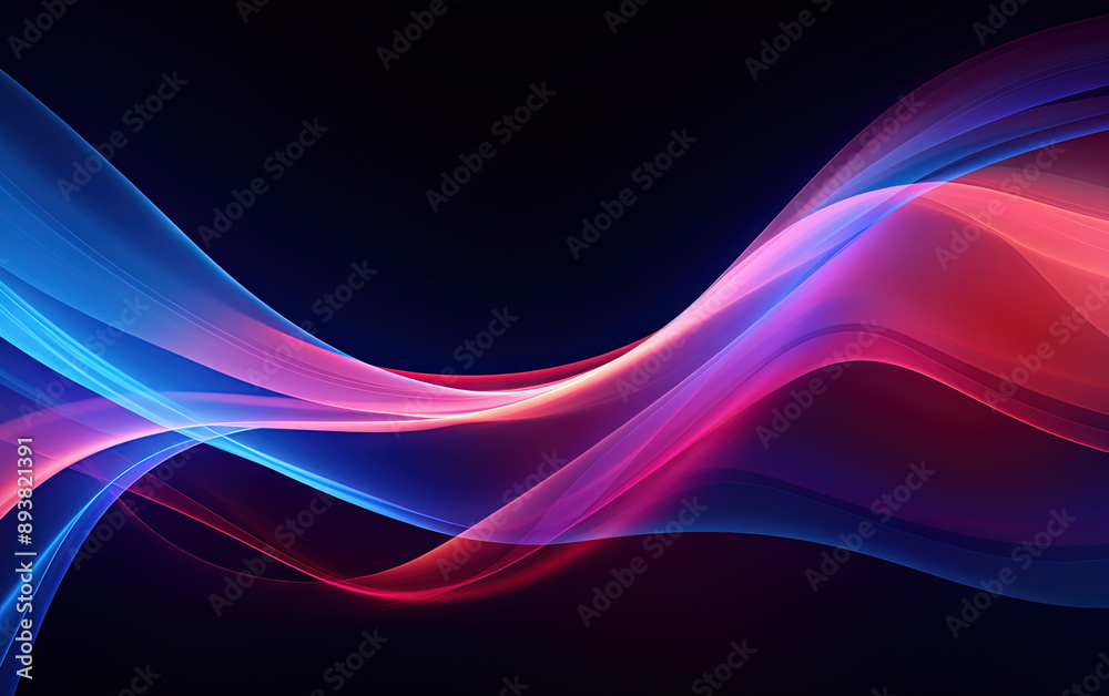 Poster vibrant abstract blue and red waveform with fluid motion and colorful gradients.