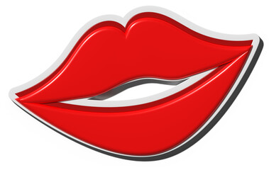 Mouth with red lips, 3D rendering illustration