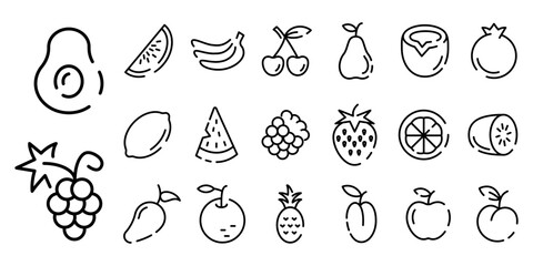 Fruit icon set. Linear style fruit set. Vector illustration.