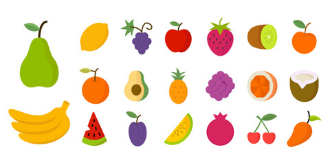 Fruit icon set. Flat style fruit set. Vector illustration.