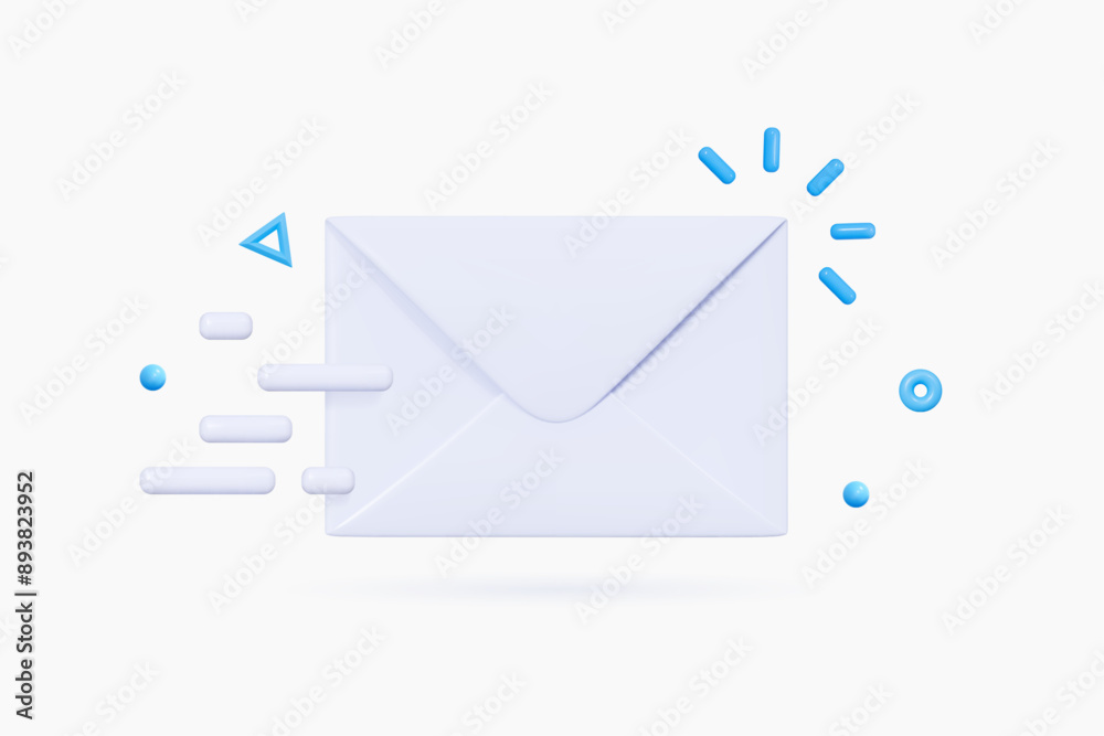 Poster 3d send closed envelope with letter via email. new message concept. mail communication. mailbox noti