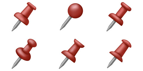 Push pin icon set. Realistic style.