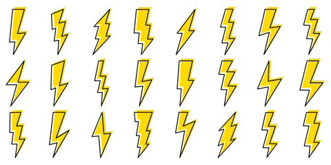 Lightning icon set. Lightning bolt icons collection.