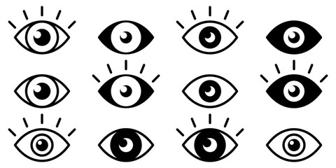 Eye icon set. Silhouette and linear style.