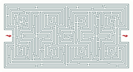 Complex labyrinth (maze) vector. Labyrinth game illustration. rectangular shape