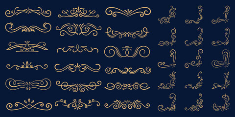 Vintage frame and corners set. Gold vintage frame icon.