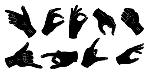 Hands gesture icon. Hands gesture set. Silhouette style.