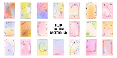 Minimal style poster set. Fluid gradient background. Vector illustration.