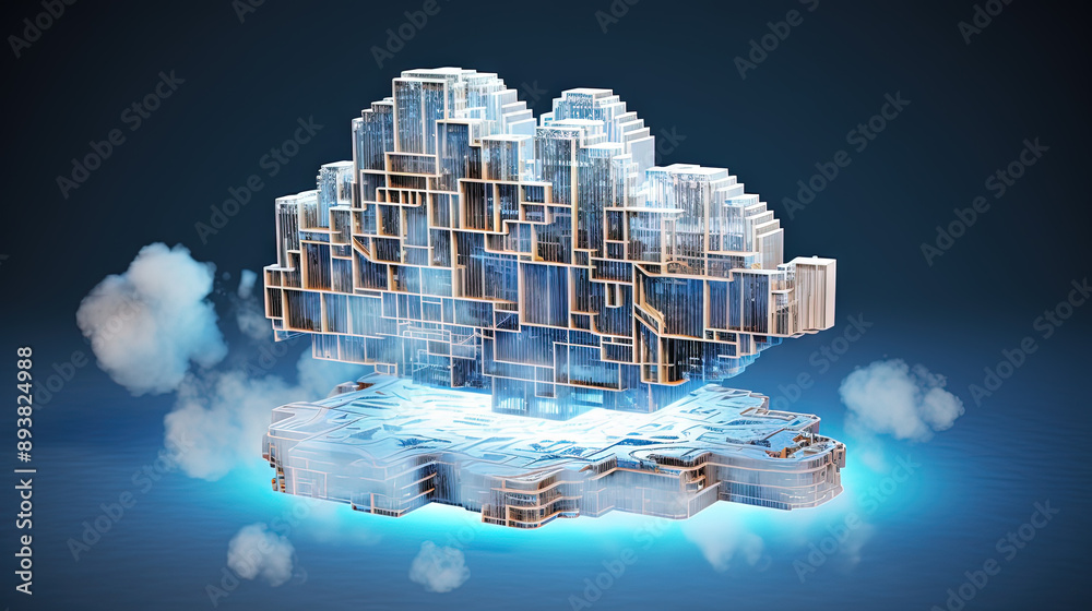 Aufkleber Data cloud structure concept with digital technology cloud sign for online backup and network compute power service.
