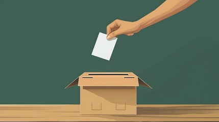 Voting Ballot Being Inserted into Election Box by Hand in Flat Design