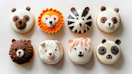 Cute animal cakes on a white background
