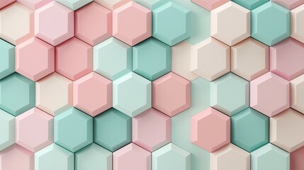 Fototapeta premium Layered 3D prisms and hexagons in muted retro colors, creating a sophisticated background