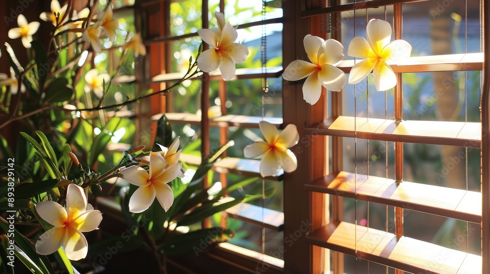 Sticker Blinds adorned with plumeria.