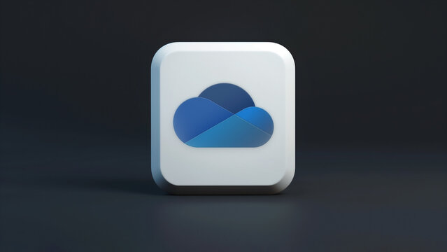 Microsoft OneDrive app 3d white icon logo on a dark background