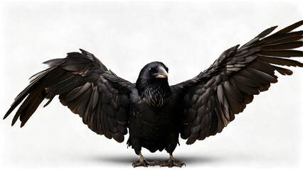 Obraz premium Isolated Image of a Raven on a White Background Showing Detailed Black Feathers 