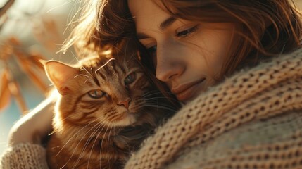 Close up blurry woman with cat.