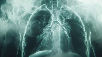 Film Chest x-ray finding Interstitial pulmonary infiltration both lungs and Normal heart size and bony thorax.Medical healthcare concept.