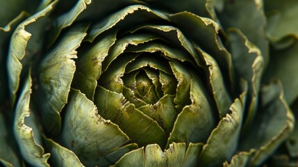 Obraz premium Fresh artichoke, showing its intricate layers and texture